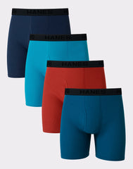 Hanes Ultimate Big Men’s Cotton Boxer Brief Underwear, Blue-Red, 4-Pack (Big & Tall Sizes)