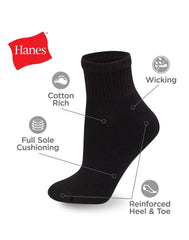 Hanes Women's Athletic Ankle Socks, Full Sole Cushion, 10-Pairs