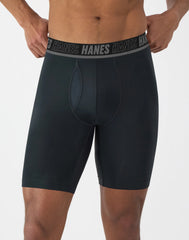 Hanes Moves Ultimate Men’s Anti-Chafe Long Leg Boxer Brief Underwear, Total Support Pouch, X-Temp, 4-Pack, 8”