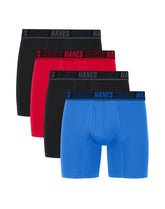 Hanes Moves Ultimate Men’s Anti-Chafe Boxer Brief Underwear, X-Temp, Assorted, 4-Pack, 6"
