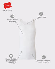 Hanes Ultimate Tall Men’s Tank Top Undershirts Pack, Cotton, 5-Pack, (Big & Tall Sizes)