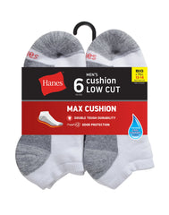 Hanes Double Tough Men's Low Cut Socks, Max Cushion, Shoe Sizes 12-14, 6-Pairs