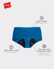 Hanes Comfort, Period. Women's Boyshort Period Underwear, Moderate Leaks, Neutrals, 3-Pack