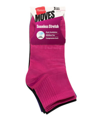 Hanes Moves Women’s Seamless Stretch Ankle Socks, 3 Pairs