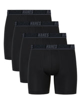 Hanes Moves Ultimate Men's Anti-Chafe Boxer Brief Underwear, Total Support Pouch, X-Temp, Black, 4-Pack, 6"