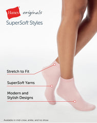 Hanes Originals Women’s SuperSoft Ankle Socks, 6-Pairs