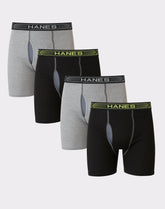 Hanes Sport X-Temp Men’s Cotton Boxer Brief Underwear, Black/Grey, 4-Pack