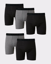 Hanes Ultimate Men’s Cotton Boxer Brief Underwear, Comfort Flex Waistband, Black/Grey, 5-Pack