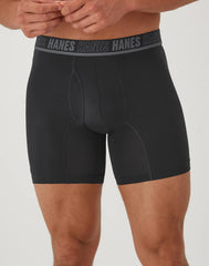 Hanes Moves Ultimate Men’s Anti-Chafe Boxer Brief Underwear, X-Temp, Black/Grey/Ocean Blue, 4-Pack, 6"
