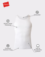 Hanes Men's Cotton Tank Undershirt, Moisture-Wicking, White, 6-Pack