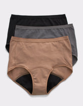 Hanes Comfort, Period. Women's Brief Period Underwear, Moderate Leaks, Neutrals, 3-Pack