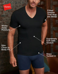 Hanes Perfect Flex Men's Tee, Black V-Neck Undershirt, 1-Pack