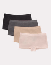 Hanes Girls’ Tween Underwear Seamless Boyshort Pack, Neutrals, 4-Pack