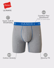 Hanes Ultimate Stretch Cotton Big Men’s Boxer Brief Underwear, Assorted, 4-Pack (Big & Tall Sizes)