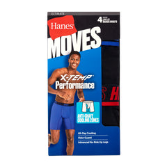 Hanes Moves Ultimate Men’s Anti-Chafe Long Leg Boxer Brief Underwear, X-Temp, 4-Pack, Black, 8"