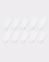 Hanes Girls' No Show Socks, White, 10-Pack