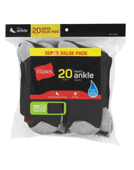 Hanes Men’s Cushioned Ankle Socks Pack, 20 Pairs, Moisture Wicking