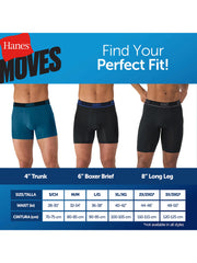 Hanes Moves Ultimate Men’s Anti-Chafe Boxer Brief Underwear, X-Temp, Assorted, 4-Pack, 6"