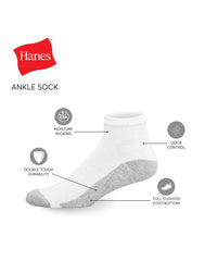 Hanes Double Tough Men's Big &amp; Tall Ankle Socks, Shoe Sizes 12-14, 6-Pairs