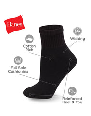 Hanes Women's Athletic Ankle Socks, Full Sole Cushion, 10-Pairs