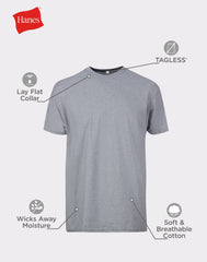 Hanes Men's T-Shirt Pack, Moisture-Wicking Stay-Tucked Undershirts, Black/Grey/Blue, 6-Pack
