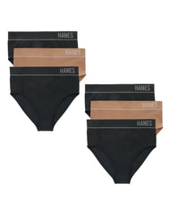 Hanes Originals Women's Seamless Rib Hi-Leg Bikini Underwear, Neutrals, 6-Pack