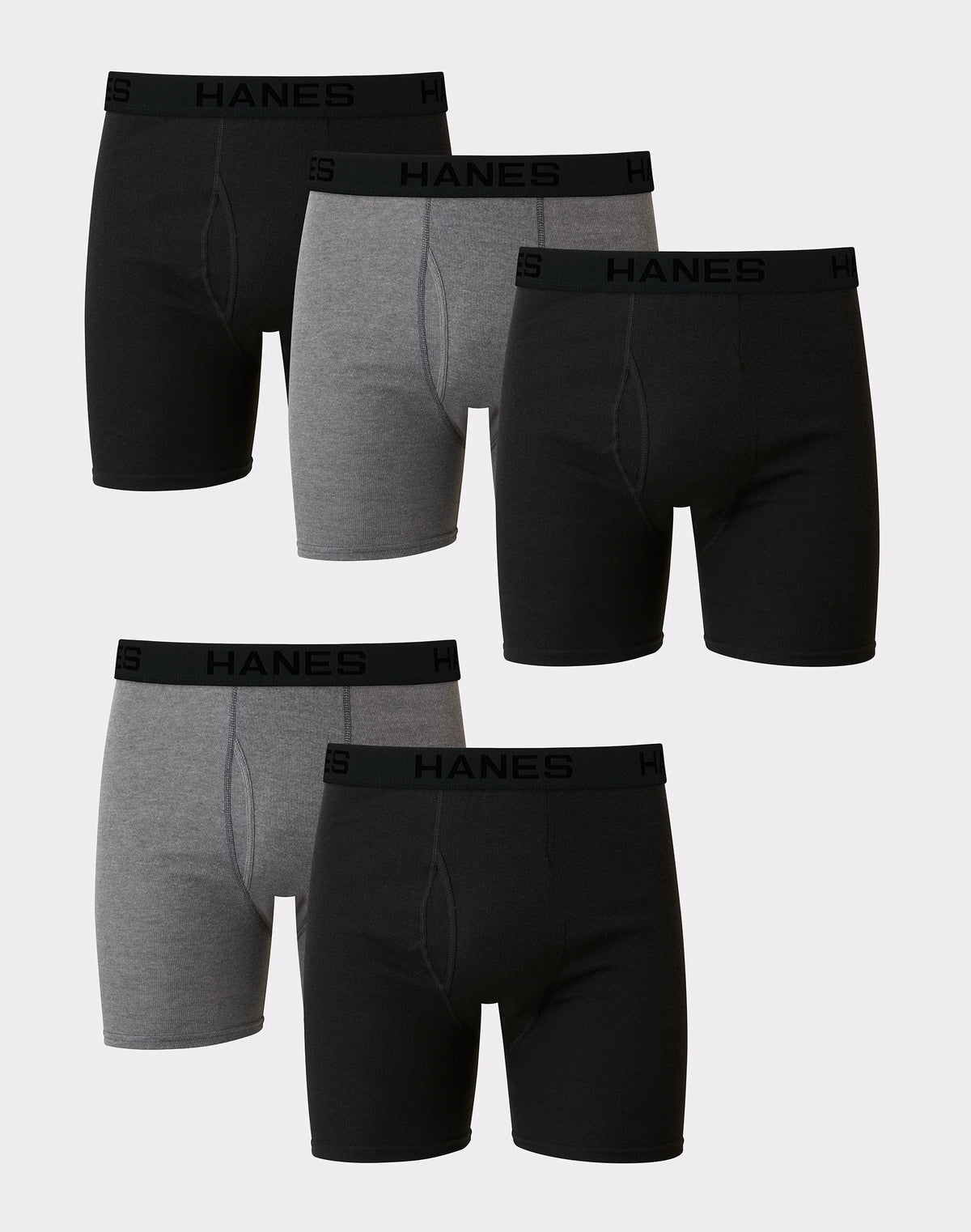 Hanes Ultimate Men&rsquo;s Cotton Boxer Brief Underwear, Comfort Flex Waistband, Black/Grey, 5-Pack