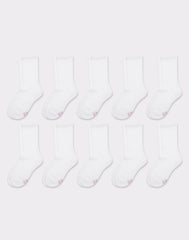 Hanes Girls' Uniform Crew Socks, White, 10-Pairs