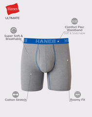 Hanes Ultimate Stretch Cotton Big Men’s Boxer Brief Underwear, Assorted, 4-Pack (Big &amp; Tall Sizes)