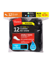 Hanes Double Tough Men's No Show Socks, Shoe Sizes 12-14, 12-Pairs