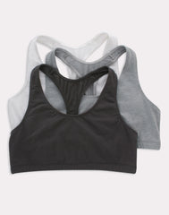 Hanes Women's Cotton Racerback Sports Bralette, Low Impact, 3-Pack