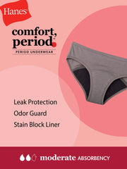 Hanes Comfort, Period. Girls' Hipster Period Underwear, Moderate Protection, Assorted, 4-Pack